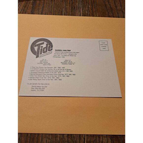 1989 Darrell Waltrip Tide #17 NASCAR Promo Postcard 7x5 Monte Carlo Unused - Picture 2 of 2